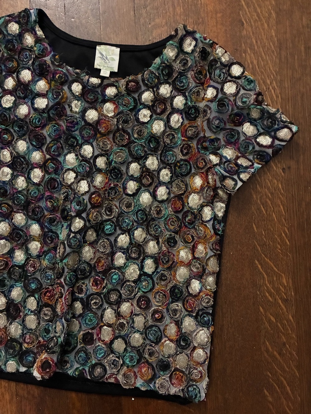 Weston Wear Vintage Anthropologie Embellished Multicolor Rose Appliqué Top